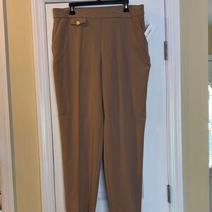77 Park Camel Stretch Waistband Waist Gold Button Pockets Timeless Pants NWT